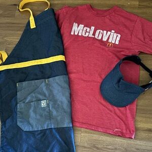 McDonald’s Juniors Small McLovin authentic McDs apparel adjustable visor apron